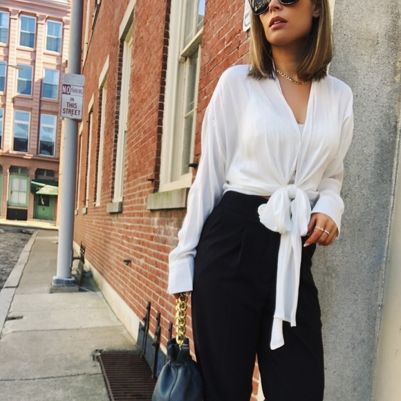 Last 1✨KLY Tie Front Blouse Top - White - Picture 4 of 8